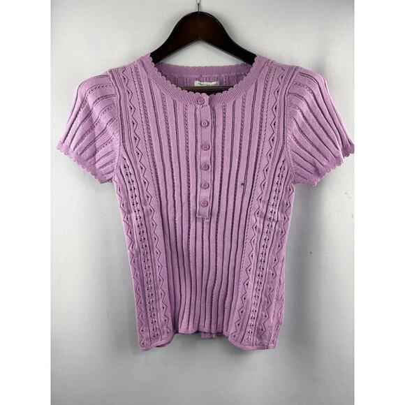 American Eagle Outfitters Tops - Women’s American Eagle Medium Lilac Knit Short Sleeve 3/4 Button Shirt